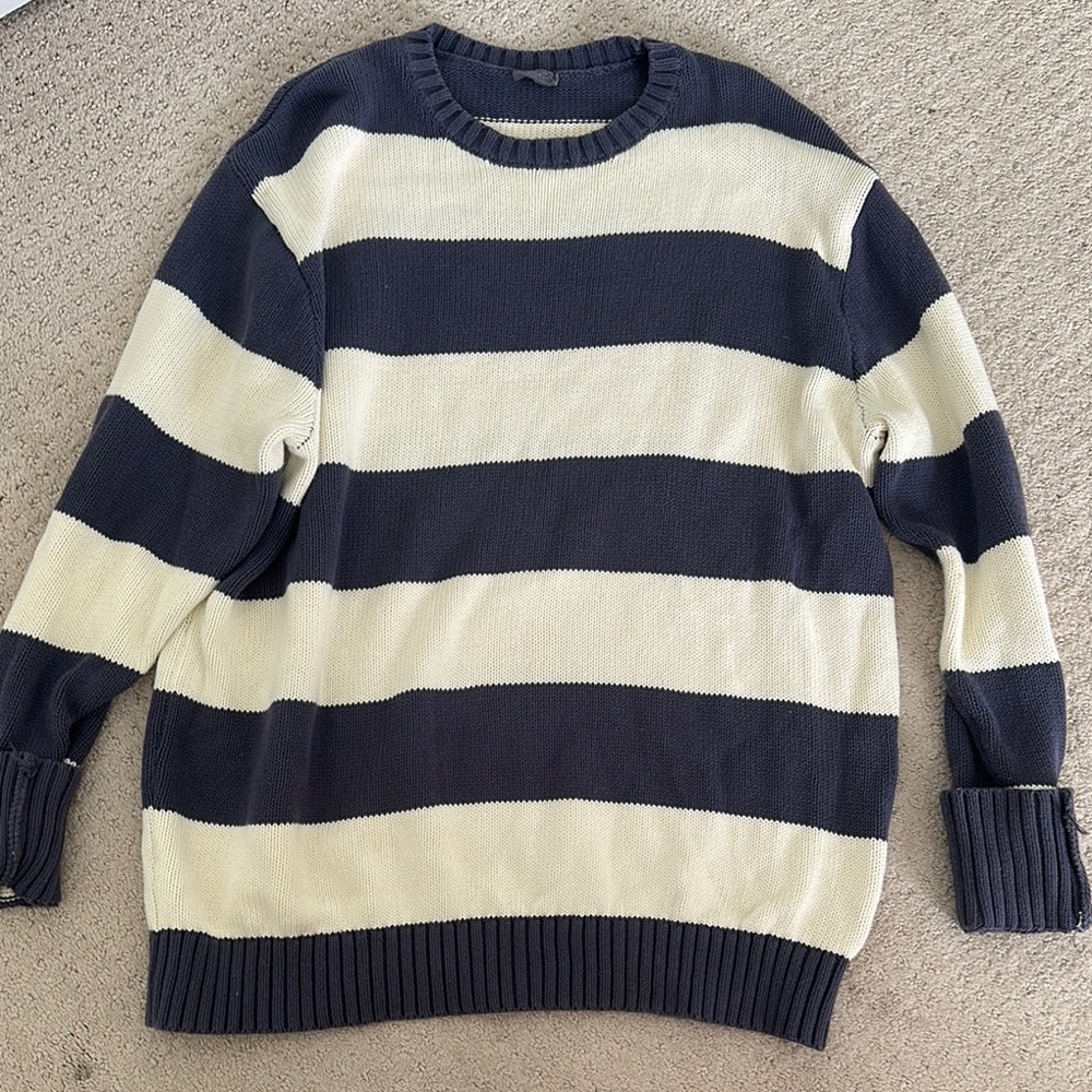 Brandy Melville Blue and White Crew Neck Sweater